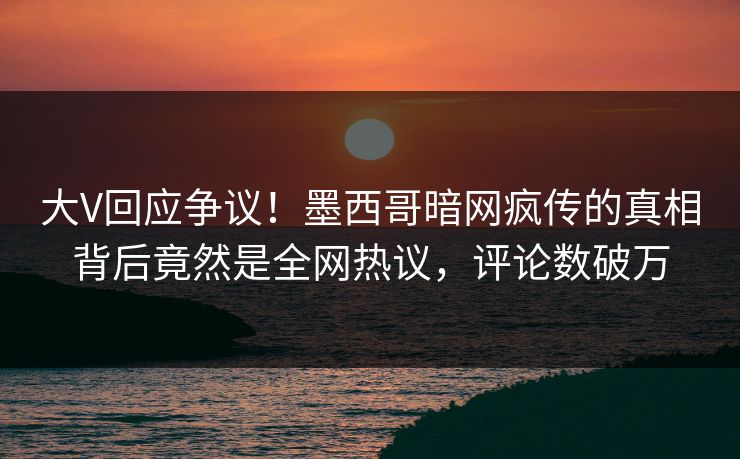 大V回应争议！墨西哥暗网疯传的真相背后竟然是全网热议，评论数破万